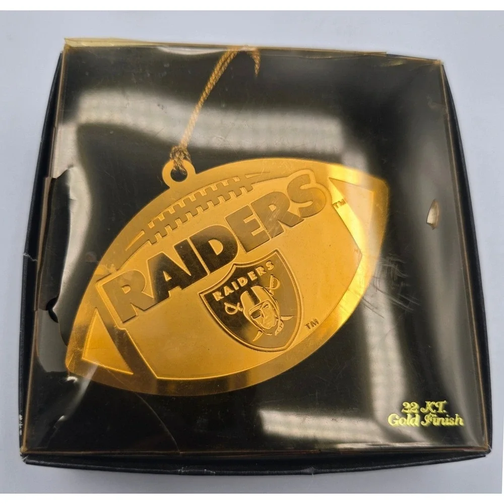 Oakland Raiders Topperscot 22KT Gold Finish Football Ornament Vintage NFL Boxed